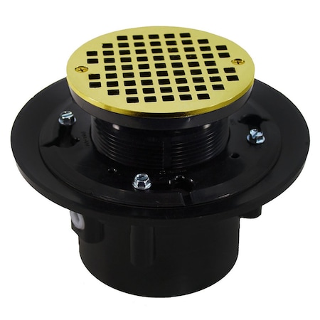 Jones Stephens 2in. x 3in. Heavy Duty ABS Drain Base with 3-1/2in. Plastic Spud and 5in. Polished Brass Strainer D49026